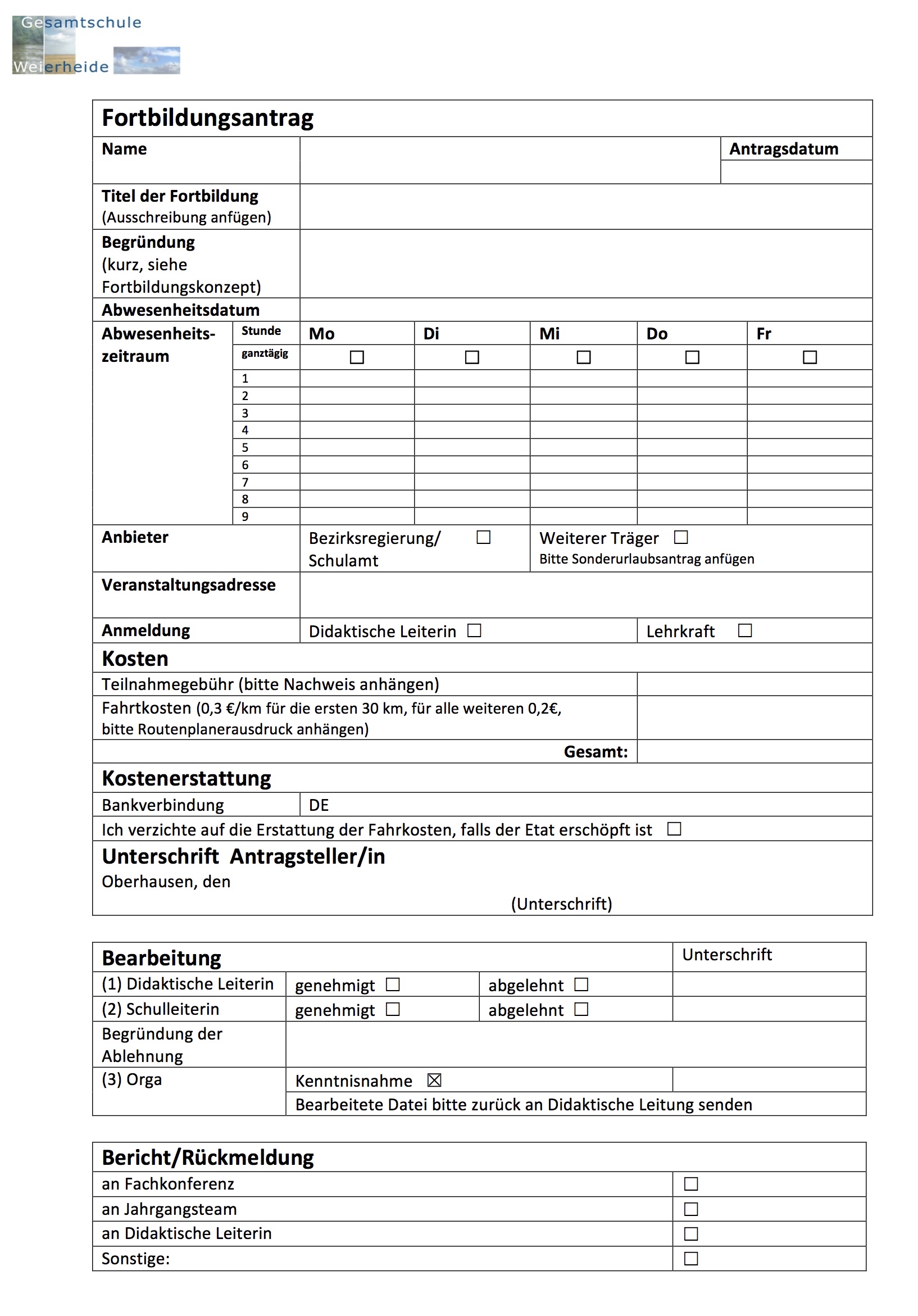Formulare für Kolleginnen und Kollegen - Gesamtschule Weierheide